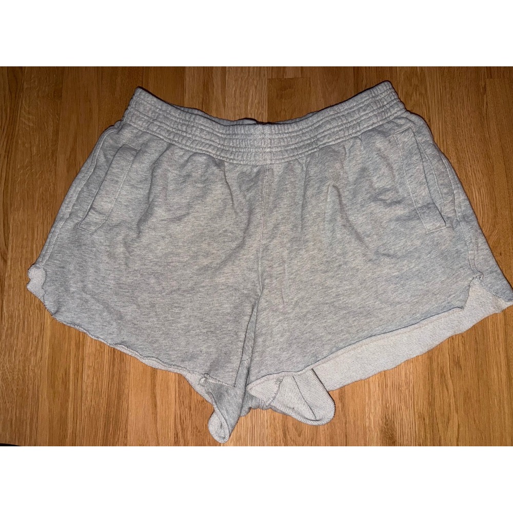 Aerie Heather Gray French Terry Sweat Shorts Raw Hem Pockets Large